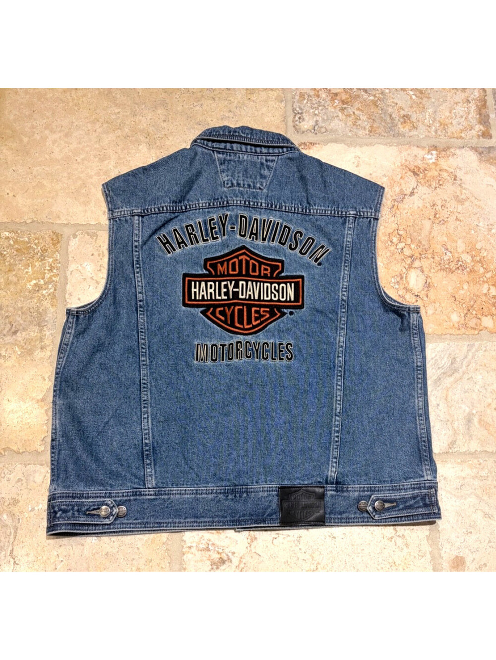 Harley Davidson Denim Vest Mens XL Genuine MotorClothes Embroidered Biker Blue